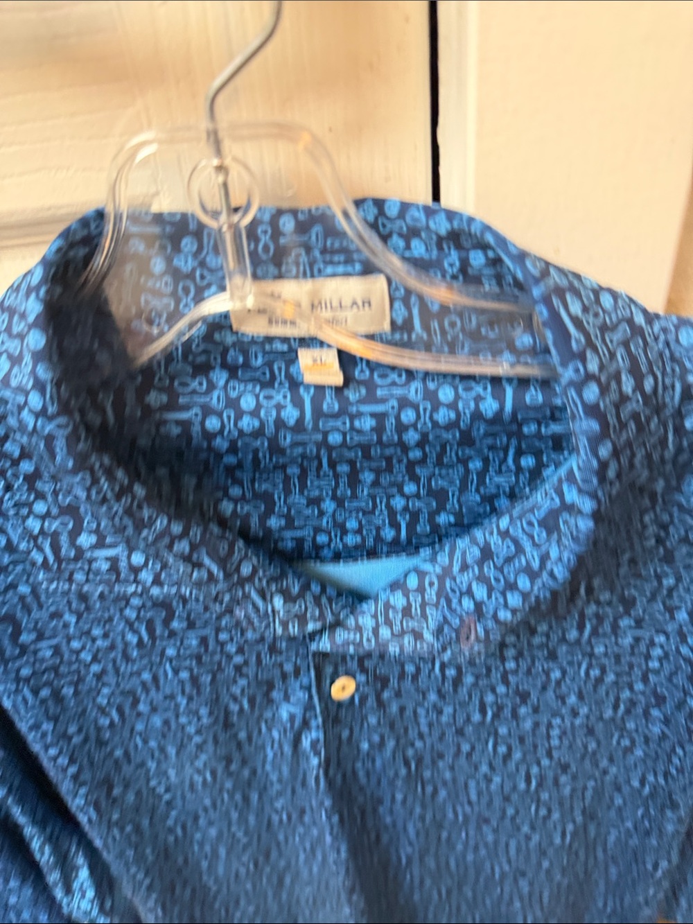 Peter Millar Navy and Light Blue Patterned Polo Shirt (Summer Comfort)